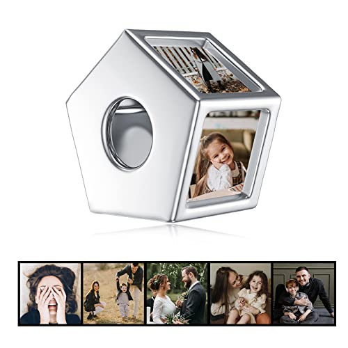 PEIMKO Personalized 3/5 Side Photo Charm Bead That Hold 3/5 Picture Fit Snake Bracelet Sterling Silver Custom Photo Charm Bead Customized Picture Heart Shape Bead for Women2