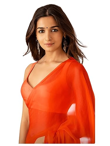 Sidhidata Women's Plain Pure Georgette Saree With Unstitched Blouse Piece (Rocky Aur Rani Ki Prem Kahani Alia Bhatt Saree)