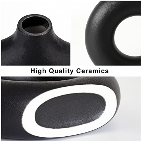 Ceramic Donut Vase Set 2, Vases For Modern Home Decor, Round Matte Pampas Flower Vases Minimalist Nordic Boho Ins Style For Wedding Dinner Table Party Living Room Office Bedroom, Decorative Gift #TOP2