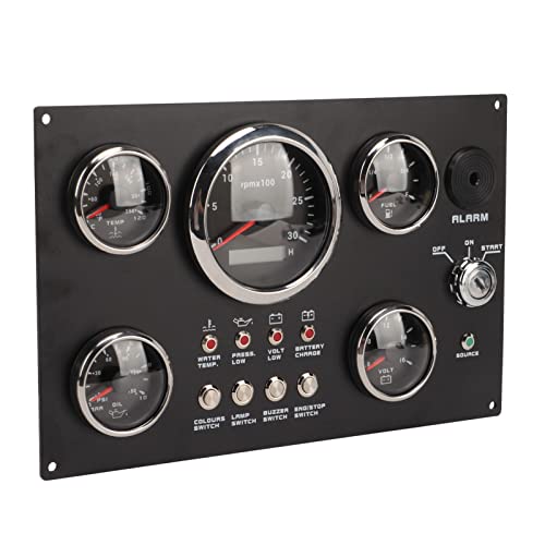 Instrumententafel Boot,Bootsmessgeräte-Set,5 Messgeräte-Set Instrumententafel 12 V 7 Farben Ölstand Wassertemperatur Öldruck Spannungsanzeige Für Marineboote