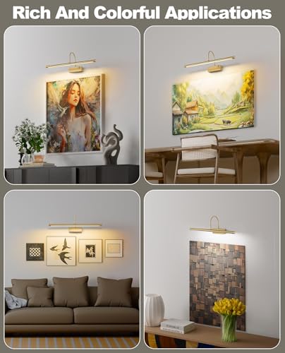 Image of Battery Operated Picture Light with Remote, 24 inch Wireless Rechargeable Art Light with Timer, Dimmable 3CCT Gallery Lighting for Paintings, Portraits, and Canvas (Brass, 23.6inch)