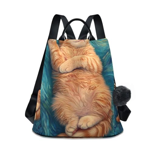 Mochila de mujer con diseño de gato naranja para lucir un estilo tierno y casual