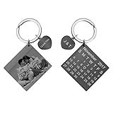 PiercingJ Personalized Custom Photo Picture Calendar Text Date Engraved Stainless Steel Heart Tag Pendant Keychain Key Ring Lovers Couples Valentine's Anniversary Birthday Gift