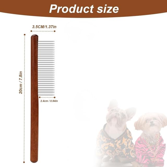 Image of Emily Pets Grooming Comb for Dogs & Cats | Wooden Handle | Flea & Lice Remover | Detangler for Long & Short Hair | Pet Hair Comb for Small & Medium Pets (Medium)