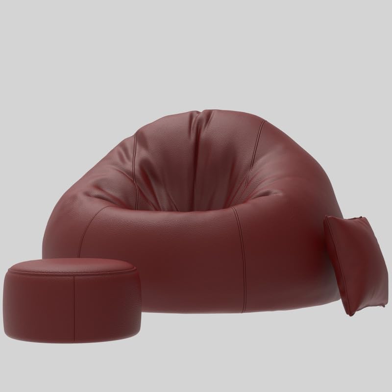 Image of Biggie Bean Bag Biggie Bean 4XL Bean Bag Chair with Beans Filled XXXXL Bean Bag with Cushion and Footrest - Official : PuffHaven Range - Comfort Level : Basic - (Matching Cushion Round : Maroon)