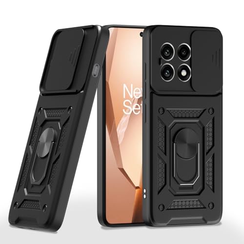 Image of Amazon Basics TPU Back Cover for OnePlus 13R 5G|360 Protection Case|Sliding Camera Sheild Cover & Ring Holder Stand Back Cover|D10 Tough Armor Bumper Case (Black)
