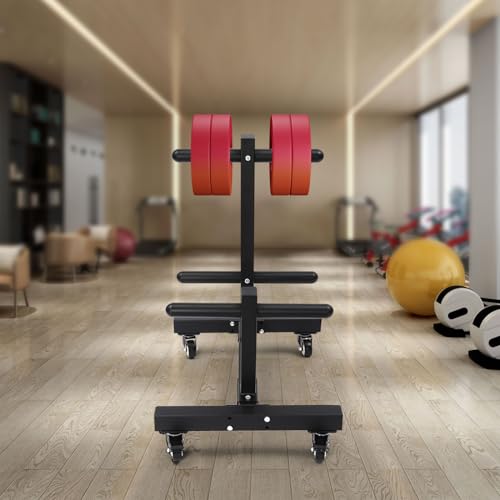 Dumbbell Plate Rack, Double Column Mobile Dumbbell Piece Holder Vertical Storage Tree 1102.3lbs Capacity with Transport Wheel