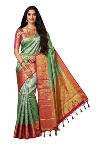 Image of VFCollections Women's Kanchipuram Silk Pure Pattu Sarees With Blouse