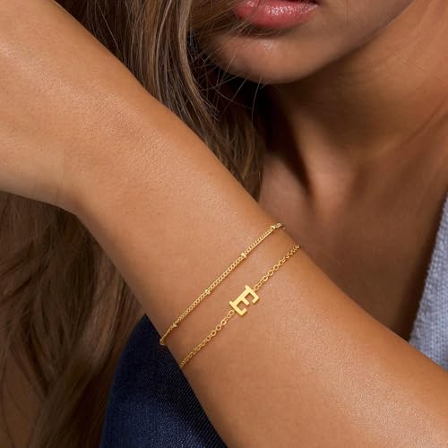 BAYLAY Gold Initial Bracelet for Women Trendy Jewelry - 18K Gold Plated Layered Letter Bracelet Dainty Gold Initial Charm Bracelet for Women Jewelry Gifts2