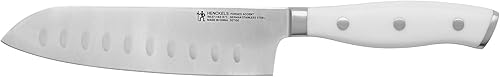HENCKELS Forged Accent - Cuchillo Santoku con borde hueco de 5 pulgadas mango blanco