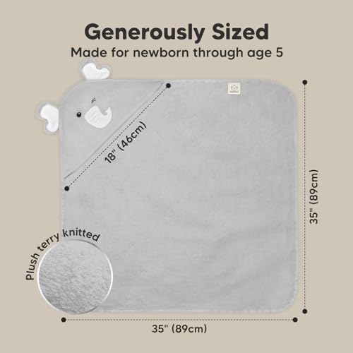 Image of KeaBabies Hooded Baby Towel for Newborn, Baby Bath Towels (Elephant, 35x35) | Viscose Derived from Bamboo, Large Baby Towels with Hood, Boys, Girls, Toddler, Soft Absorbent Baby Bath Essentials