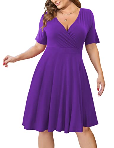 Image of Ahlaray Plus Size Faux Wrap Dress for Curvy Women with Pockets | Flattering faux wrap V-neck with soft stretch fabric and pockets for work, weddings and everyday comfort.