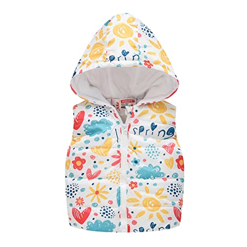 Toddler Boys Girls Winter Sleeveless Print Coat Hooded Jacket Thicken Windproof Zipper Warm Outwear Kid Clothes Girl