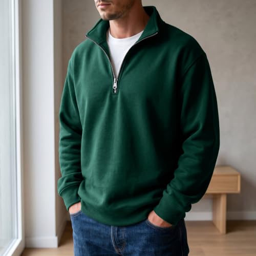 Fleece Sweatshirt Men Quarter Zip Fleece Lined 1/4 Zip Pullover Sweat Shirt - image 2