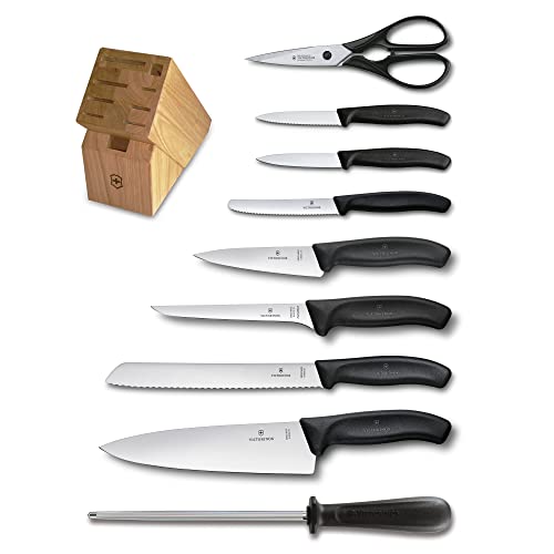 Image of Victorinox Swiss Classic Knife Block - Kitchen Knife Set with Block for Home Essentials - Includes Chef's Knife, Paring Knife & More - Black Handles, 10-Piece Set