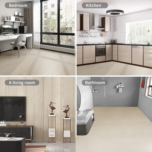 PVC Bodenbelag Selbstklebende, Holz Vinylboden Bodenfliesen, Verdickter 0.15cm Rutschfeste Wasserdicht Vinyl-Fußböden, Laminat Fliesen Selbstklebend, 40x300cm, 1.2m² (Beige-Gelb Holz)