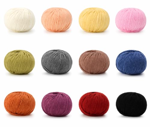 Image of Coopay Wool Yarn for Crocheting -12 Pack Wool Yarn for Knitting | 60% Wool 40% Polyester - 50g /1.76oz -#4 Worsted weight-60 Yds Colorful Crochet Wool Blend Yarn for Clothes, Scarves, Blankets