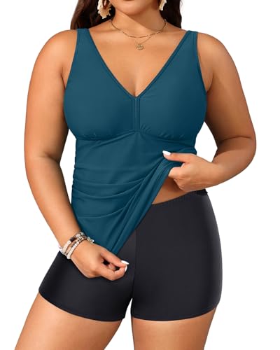 Image of Yonique Womens Plus Size Swimsuits with Shorts Tummy Control Tankini Two Piece Bathing Suits Athletic Swimwear