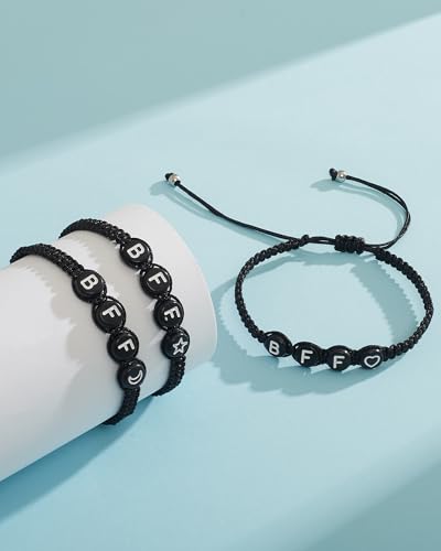 Image of Braided Rope Bracelet Adjustable Jewelry for Family Sisters Mom Grandma BFF | Adjustable black woven rope bracelets with personalized letter engraving.gifts for family, sisters, grandma & best friends