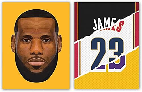 RUIYAN Lebron James Pop Art Portrait Wall Print, King #23 Jersey Decor Poster, Basketball Star Sports Canvas Motivational for Men Boys Bedroom Decor, Set of 2(8 inchx10 inch Unframed)