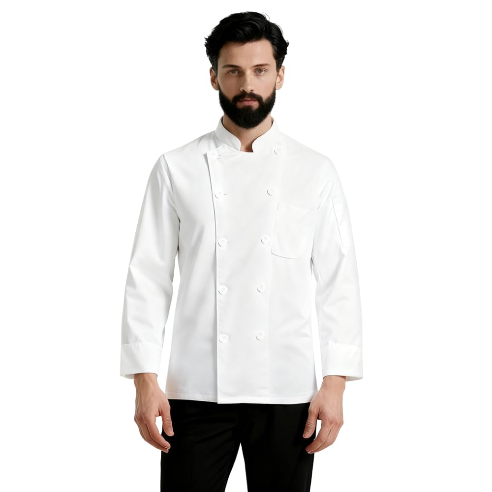 DiULi Chaquetas Cocinero Hombre, Chaquetilla de Chef Mujer, Camisa de Cocinero Manga Corta, Uniforme de Camisa con Botónes,Abrigo de Trabajo Camarero Unisex para Hosteleria,Cocina,Restaurante