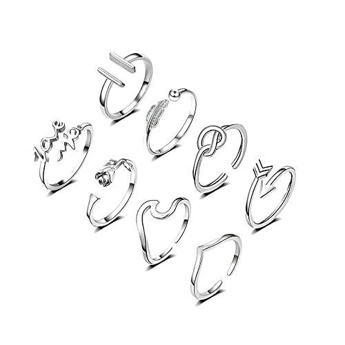 Wfyou 8Pcs Adjustable Rings For Women Chevron Arrow Wave Ring Simple Open Rings Set Stackable Thumb Ring Jewelry #TOP18
