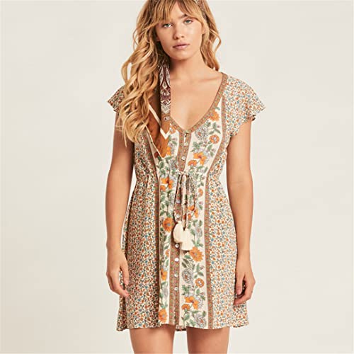 Robe courte d'été avec cordon de serrage taille ajustable ivoire L - 3