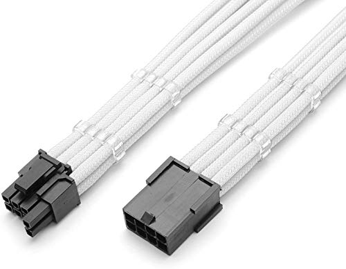 Shakmods 6+2 Pin PCIE GPU Graphics Card Sleeved Extension Cable 30cm + 2 Cable Combs (White)