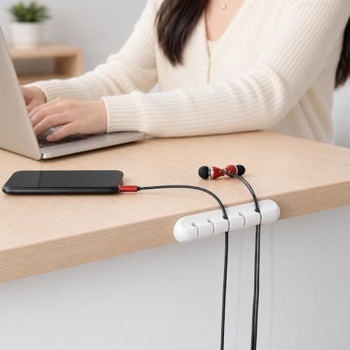 3PCS 5 Slots Organizador de Cables Blanco, Soporte para Gestión de Cables USB Debajo del Escritorio, Clips para Cables para Auto Hogar Oficina miniatura 5