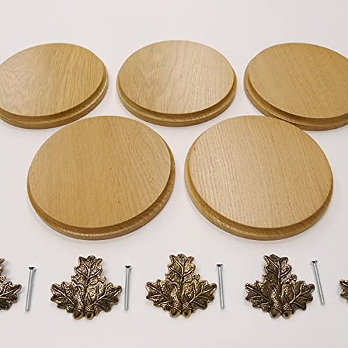 GTK Oferta 5 placas cuña redondas de roble claro AF 15 cm, tabla cuña, tabla de especias, placa para trofeos con 5 hojas de roble