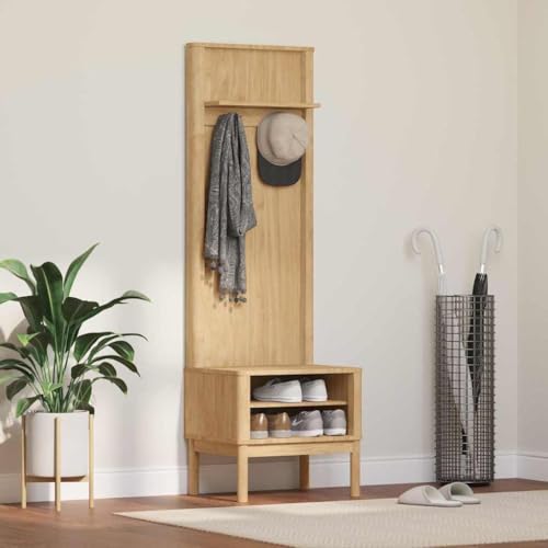 Plumbpyr Armario de pasillo Floro marrón encerado de pino macizo 50 x 40 x 158 cm con estantes y ganchos para pasillo y entrada, solución de almacenamiento moderna y duradera