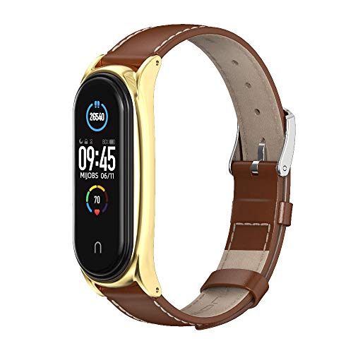 MIJOBS Strap for Xiaomi Mi Band 6 5, Mi Band 4, Mi Band 3 Genuine Leather Replacement Strap Watch Wrist Band Smart Bracelet Accessories for Xiaomi Mi 6 5 Fit Band