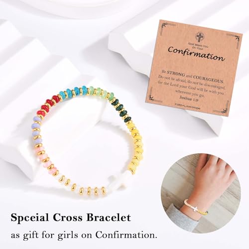 Image of Confirmation Gifts for Teenage Girls, Colorful Cross Bracelet Christian Catholic Religious Confirmation Decorations for Girls Daughter Granddaughter Niece Sister with Confirmation Card