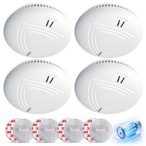 DAYTECH - Detector de Humo 10 años de batería según DIN en 14604, Detector de Humo Independiente con Luces LED, Alarma Fuerte 85 DB, Blanco (4PC)