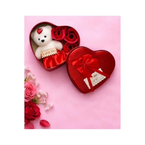 Ulfira Heart Shape Valentine Gift Box with Teddy & Roses