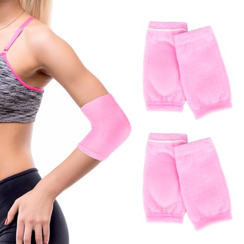 Piriuuo 2 Pairs/4 Pcs Elbow Moisturizing Sleeve Elastic Gel Elbow Pads for Women Soft Sleeve Elbows Protector for Spa Moisturizing Dry Cracked Skin Care (Pink)