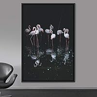 Framed Canvas Wall Art Group of Birds Beach Birds Expressive Group Multicolor Photography - 16x24 inches