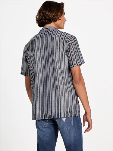 GUESS Men's Short Sleeve Wyatt Stripe Resort Shirt4