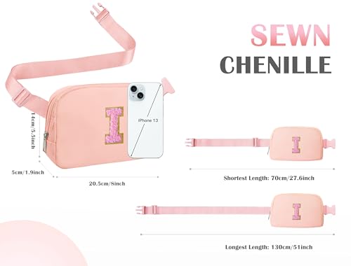 Image of COSHAYSOO Easter Birthday Initial Gifts for Teen Girls 5 6 7 8 9 10 11 12 13 14 Year Old Pink Fanny Pack for Girls Belt Bag Crossbody Travel Purse Unique Trendy Girly Stuff Letter I