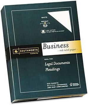 Southworth - Fine Business Paper, 20lb, White & Red Ruled - Ream