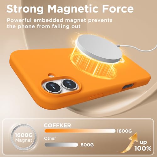 Image of Magnetic for iPhone 16 Case, Compatible with MagSafe, Liquid Silicone Phone Cover with Screen Protector & Camera Protector, Soft Anti-Scratch Microfiber Lining Inside 6.1 inch, Orange