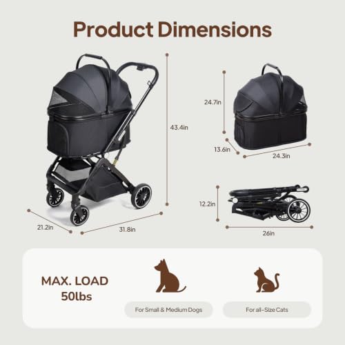 Image of 3-in-1 Dog Stroller for Small and Medium-Sized Dogs up to 33 lbs