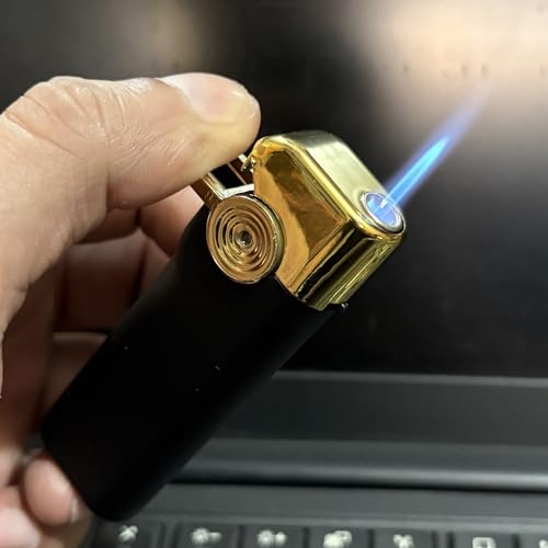 Image of Windproof Jet Flame Refillable Slide Button Cigarette Lighter Pocket Lighter (Golden-Black)