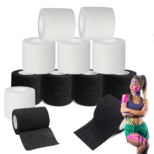 Lista de Adhesivos para tejidos - los preferidos. 41 12 Roll Vendaje Deportivo Autoadheribl, Vendaje Cohesivo Elástico no Tejido,Cinta Cohesiva para los Dedos 5CM X 4.5M para Alivio del Dolor Muscular, Muñeca,Estiramiento...