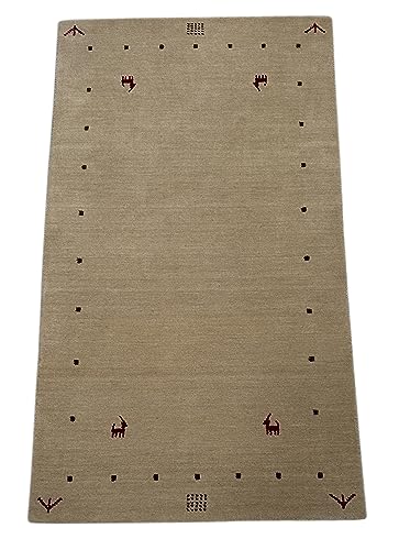 WAWA TEPPICH Alfombra Oriental Gabbeh Hecha a Mano de 100% Lana, Tejido a Mano, 90 x 160 cm, Beige T1