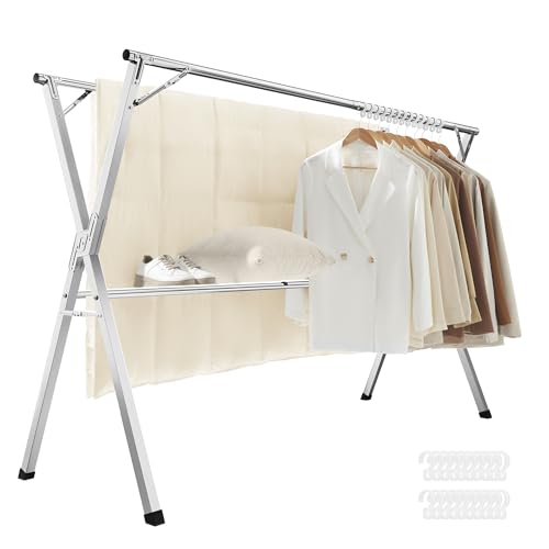 Consejos para Comprar Centrifugadora de Ropa Coppel más recomendados. 47 SONGMICS Tendedero, Secador de Pie, 143-238 cm Extensible, Plegable, Independiente, para Uso en Interiores y Exteriores, Gris Paloma MLLR903E01