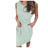 WANLID Cocktail Dresses for Women Wedding Guest, Yuno Gasai Cosplay Trapeze Dress Puffy Sleeve Mini Dress Fashion Women's Loose Summer Sleeveless Round Neck Casual Striped Belt Dress (XXL, Green)