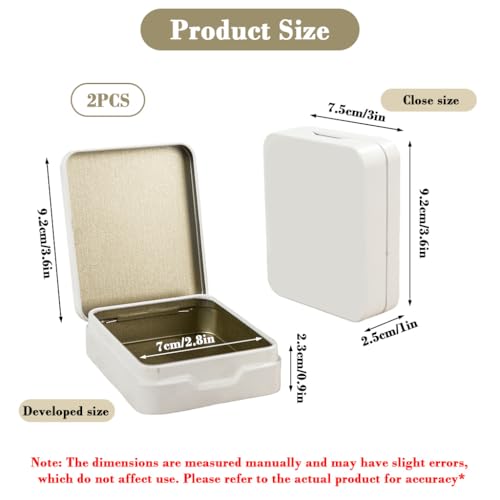 Image of HASTHIP 2Pcs Small Metal Tin Boxes with Lids - Rectangular Hinged Small Storage Box Flip up Accessories Organizer Containers for Candies, Chocolates, Hair Bands, Gifting, 9.3x7.5x2.6 Cm (White)