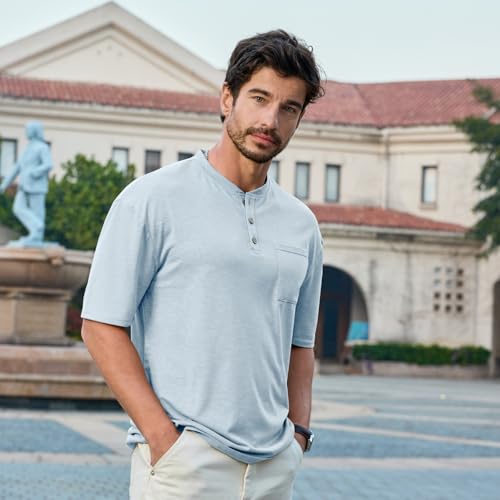 Opomelo Men's Henley Shirt Short Sleeve Athletic Stretch Henley Tee Basic Summer Button T-Shirts with Pocket4