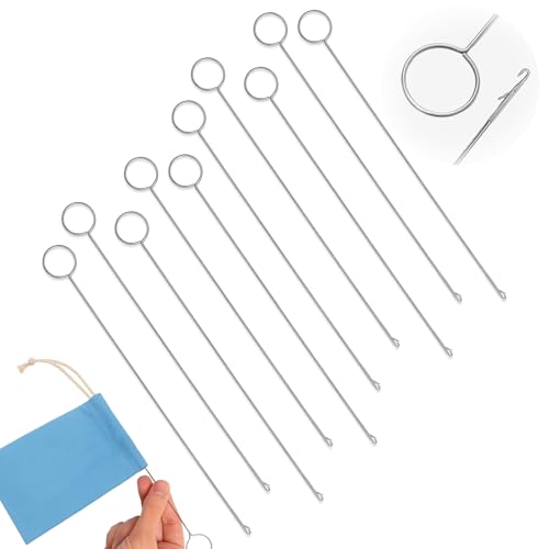 10PCS Loop Turner Sewing Tool 10.4 Inch Knot Grippers Tool for Silicone Beads Needle-Hook Stainless Steel Fabric Tube Turner for Beads Straps Drawstrings & Craft Projects